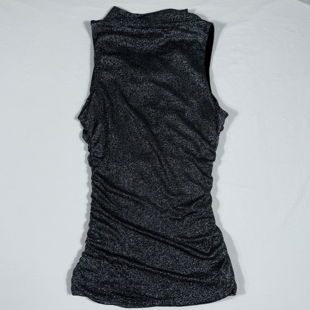 Express Metallic Silver Charcoal Cowl Ruched Sleeveless Club Whimsigoth Med Top - Picture 7 of 13